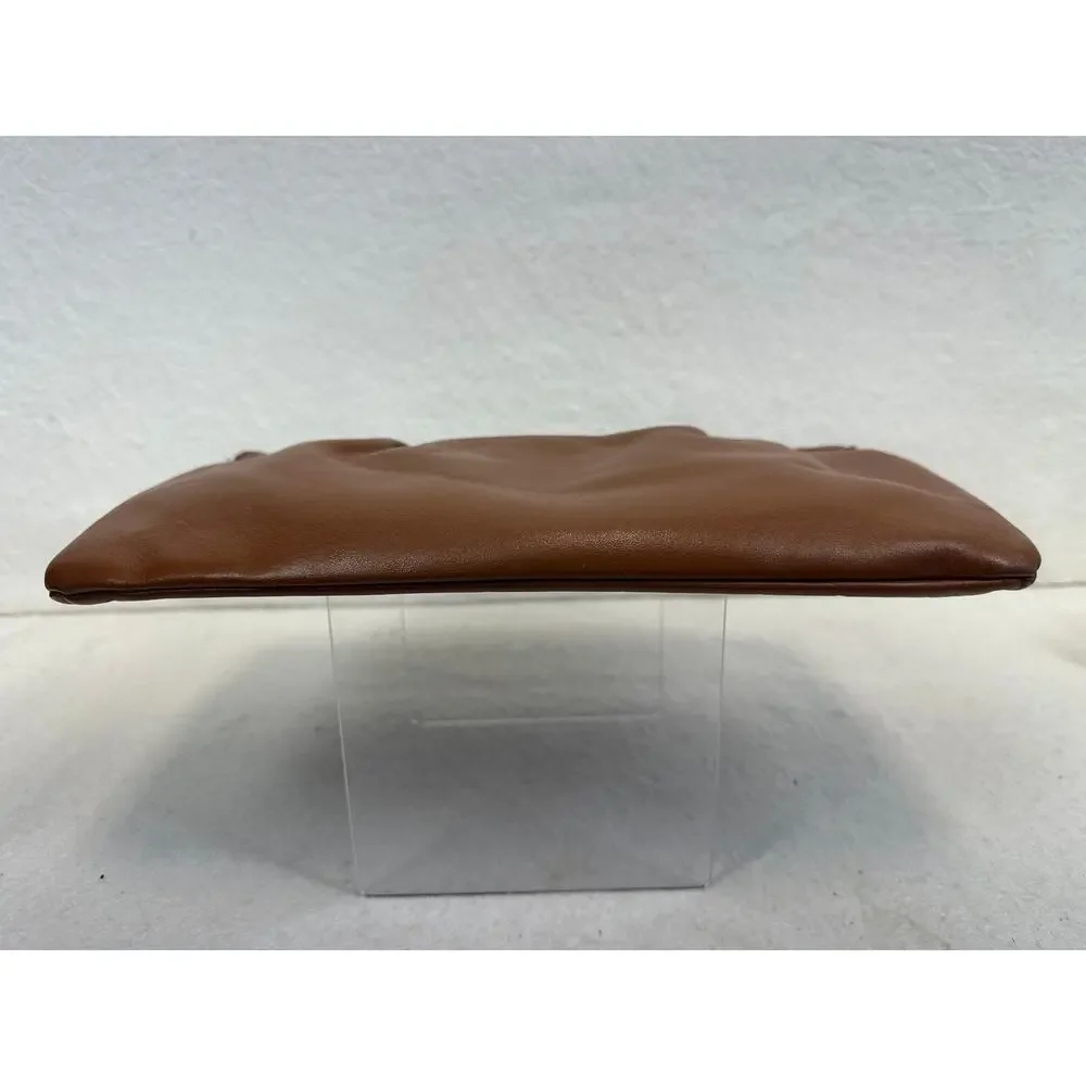 Vintage Brown Leather Envelope Clutch Purse Boho Light Academia Neutral